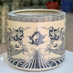 Bát hương men rạn giả cổ Bát Tràng vẽ rồng trầu mặt nguyệt nhiều kích thước BH02