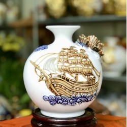 Bình hút lộc men trắng Thuận Buồm Xuôi Gió BL35B
