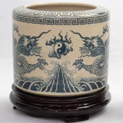 Bát hương men rạn giả cổ Bát Tràng vẽ rồng trầu mặt nguyệt nhiều kích thước BH02