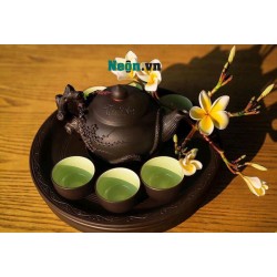 Ấm chén gốm tử sa Bát Tràng đắp nổi hoa đào AC57 Ấm chén gốm tử sa Bát Tràng đắp nổi hoa đào AC57