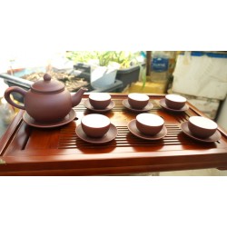 Bộ ấm trà tử sa viền đỏ AC13A