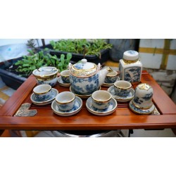 Bộ ấm chén Bát Tràng men rạn giả cổ bọc đồng AC20PK