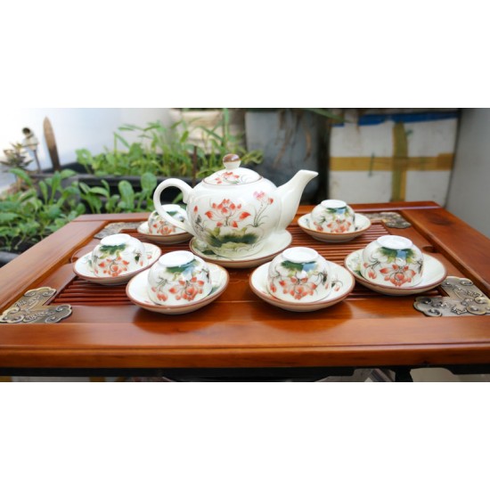 Ấm chén Bát Tràng giá rẻ hoa sen dáng Minh Long AC40A Ấm chén Bát Tràng giá rẻ hoa sen dáng Minh Long AC40A