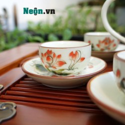 Ấm chén Bát Tràng giá rẻ hoa sen dáng Minh Long AC40A Ấm chén Bát Tràng giá rẻ hoa sen dáng Minh Long AC40A