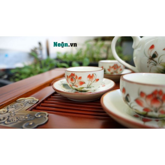 Ấm chén Bát Tràng giá rẻ hoa sen dáng Minh Long AC40A Ấm chén Bát Tràng giá rẻ hoa sen dáng Minh Long AC40A