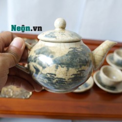 Ấm chén men rạn Bát Tràng vẽ sơn thủy AC60 Ấm chén men rạn Bát Tràng vẽ sơn thủy AC60