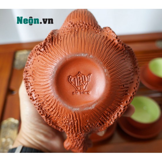 Bộ ấm trà tử sa Bát Tràng họa tiết hoa phù dung nổi AC46B