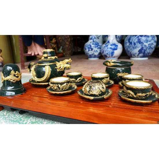 Ấm chén Bát Tràng cao cấp bọc đồng AC23