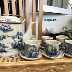 Ấm tích pha chè xanh vẽ sơn thủy men rạn AT01 Ấm tích pha chè xanh vẽ sơn thủy men rạn AT01