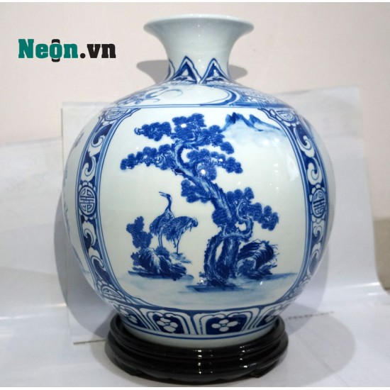 Bình hút tài lộc Bát Tràng họa tiết Tùng Cúc Trúc Mai cao 30cm BL10