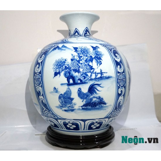 Bình hút tài lộc Bát Tràng họa tiết Tùng Cúc Trúc Mai cao 30cm BL10