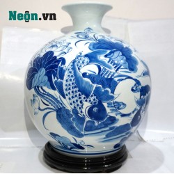 Bình hút tài lộc Bát Tràng họa tiết Lý Ngư Vọng Nguyệt BL11 Bình hút tài lộc Bát Tràng họa tiết Lý Ngư Vọng Nguyệt BL11
