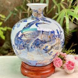Bình hút tài lộc Tùng Hạc Diên Niên vẽ vàng Bát Tràng cao 22cm BL29