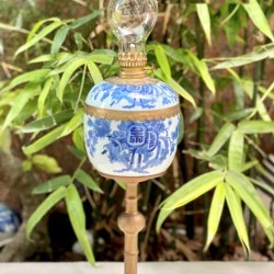 Đèn Dầu Thờ Men Lam Bọc Đồng Đại Cụp DD28A