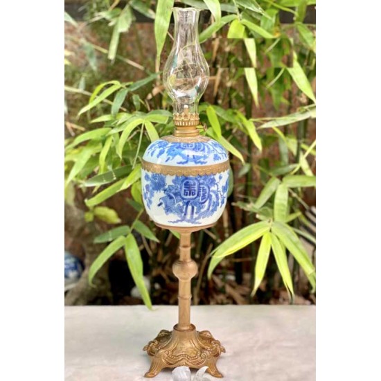 Đèn Dầu Thờ Men Lam Bọc Đồng Đại Cụp DD28A