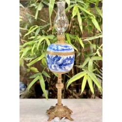 Đèn Dầu Thờ Men Lam Bọc Đồng Đại Cụp DD28B
