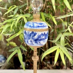 Đèn Dầu Thờ Men Lam Bọc Đồng Đại Cụp DD28B