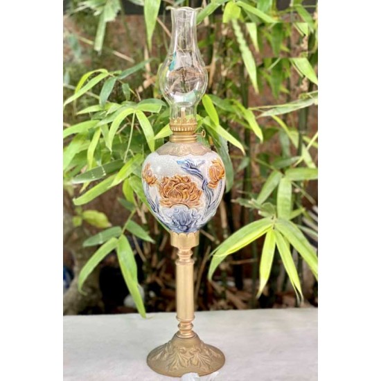 Đèn dầu thờ cúng giả cổ Bát Tràng quả lê bọc đồng DD30