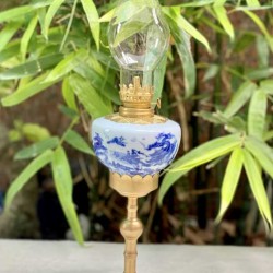 Đèn Dầu Thờ Men Lam Bọc Đồng Vai vuông DD32