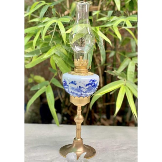 Đèn Dầu Thờ Men Lam Bọc Đồng Vai vuông DD32