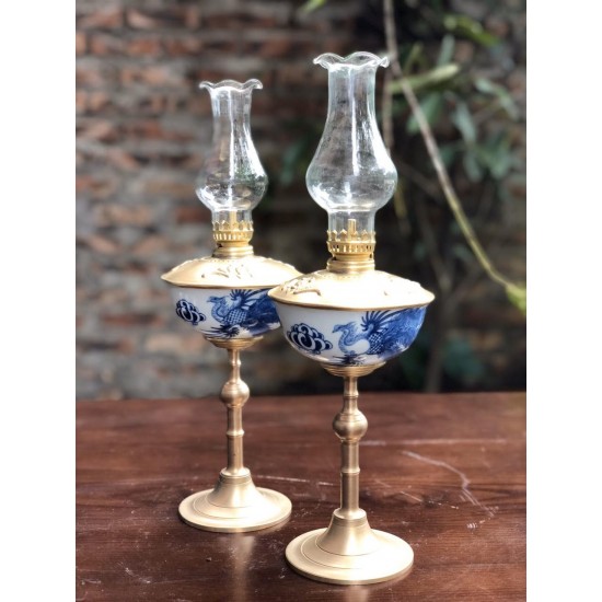 Đèn Dầu Men Lam Chim Phượng DD06A