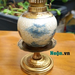 Đèn dầu gốm Bát Tràng men rạn giả cổ chân đồng DD10 Đèn dầu gốm Bát Tràng men rạn giả cổ chân đồng DD10