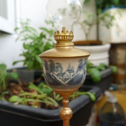 Đèn dầu giả cổ ly tròn men rạn DD13