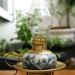 Đèn đĩa đồng bầu sứ men rạn giả cổ DD04