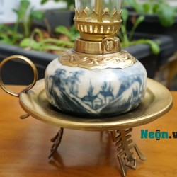 Đèn đĩa đồng bầu sứ men rạn giả cổ DD04 Đèn đĩa đồng bầu sứ men rạn giả cổ DD04