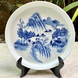 Đĩa trang trí phong thủy men lam Sơn Thủy Hữu Tình D09 Đĩa trang trí phong thủy men lam Sơn Thủy Hữu Tình D09