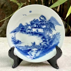 Đĩa trang trí phong thủy men lam Sơn Thủy D09A phi 14cm Đĩa trang trí phong thủy men lam Sơn Thủy D09A phi 14cm