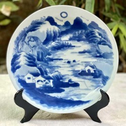 Đĩa trang trí phong thủy men lam Sơn Thủy Hữu Tình D09B