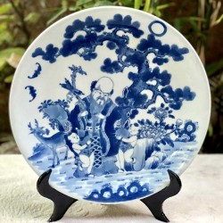 Đĩa trang trí phong thủy men lam Lộc Toàn Tài D11 phi 30cm