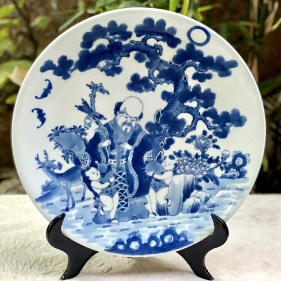 Đĩa trang trí phong thủy men lam Lộc Toàn Tài D11 phi 30cm