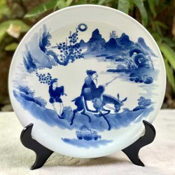 Đĩa trang trí phong thủy men lam Tầm Sư Trọng Đạo D12 phi 24cm