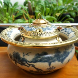 Điếu bát men rạn giả cổ bọc đồng DB01A