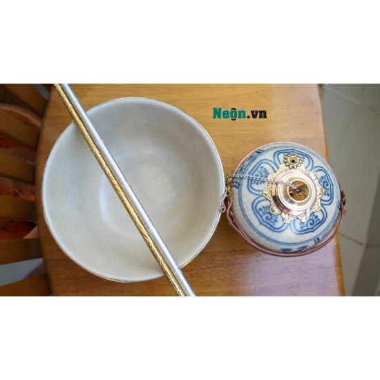 Điếu bát tô men rạn giả cổ bọc đồng DB08 Điếu bát tô men rạn giả cổ bọc đồng DB08