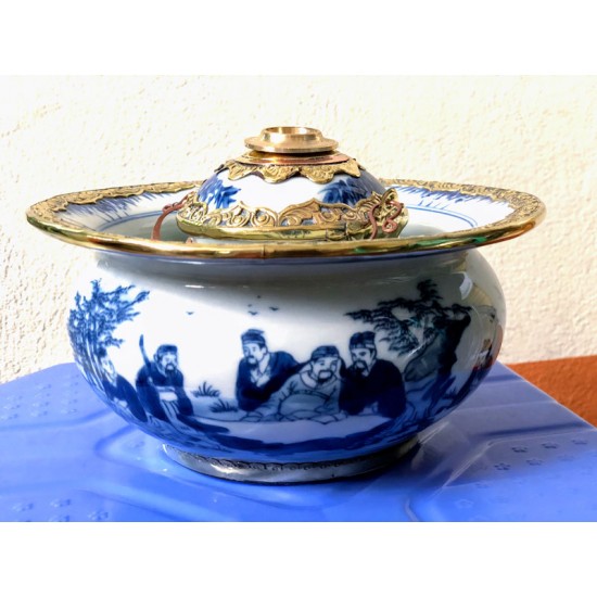 Điếu bát men lam cổ Bát Tràng DB09B