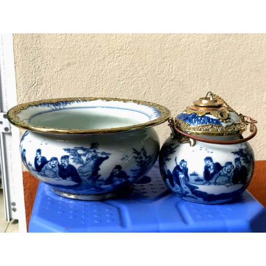 Điếu bát men lam cổ Bát Tràng DB09B