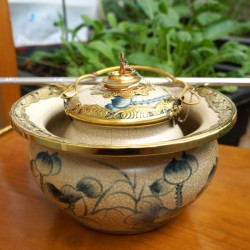 Điếu bát Bát Tràng bọc đồng men rạn giả cổ họa tiết sen DB33A