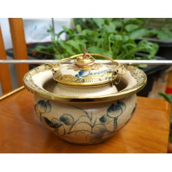 Điếu bát Bát Tràng bọc đồng men rạn giả cổ họa tiết sen DB33A Điếu bát Bát Tràng bọc đồng men rạn giả cổ họa tiết sen DB33A