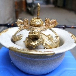 Điếu bát Bát Tràng men rạn giả cổ bọc đồng cao cấp DB30B