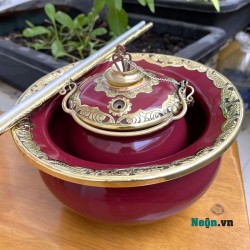 Điếu bát hút thuốc lào đỏ mận bọc đồng DB20 Điếu bát hút thuốc lào đỏ mận bọc đồng DB20