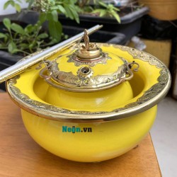 Điếu bát cổ thắt men vàng bọc đồng DB25