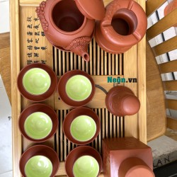 Bộ ấm trà tử sa Bát Tràng họa tiết hoa phù dung nổi AC46B
