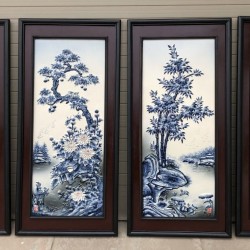 Tranh gốm tứ quý men lam cổ Bát Tràng nhiều kích thước TG05