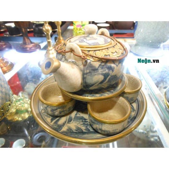 Bộ ấm chén Bát Tràng giả cổ AC02 Bộ ấm chén Bát Tràng giả cổ AC02