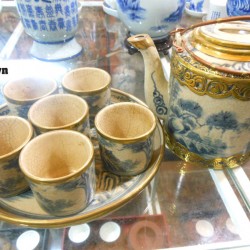 Bộ ấm tích men rạn bọc đồng vẽ thủy mặc AC03