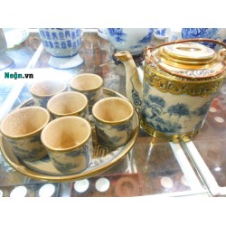 Bộ ấm tích men rạn bọc đồng vẽ thủy mặc AC03 Bộ ấm tích men rạn bọc đồng vẽ thủy mặc AC03