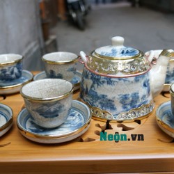 Ấm pha trà Bát Tràng men rạn giả cổ bọc đồng AC18